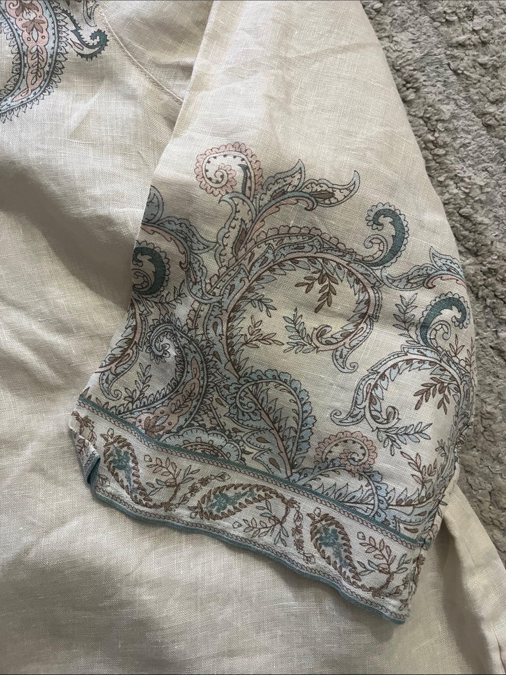 J. Jill Bohemian 3/4 Length Sleeve V-Neck 100% Linen Blouse Top Medium Petite - Picture 5 of 8